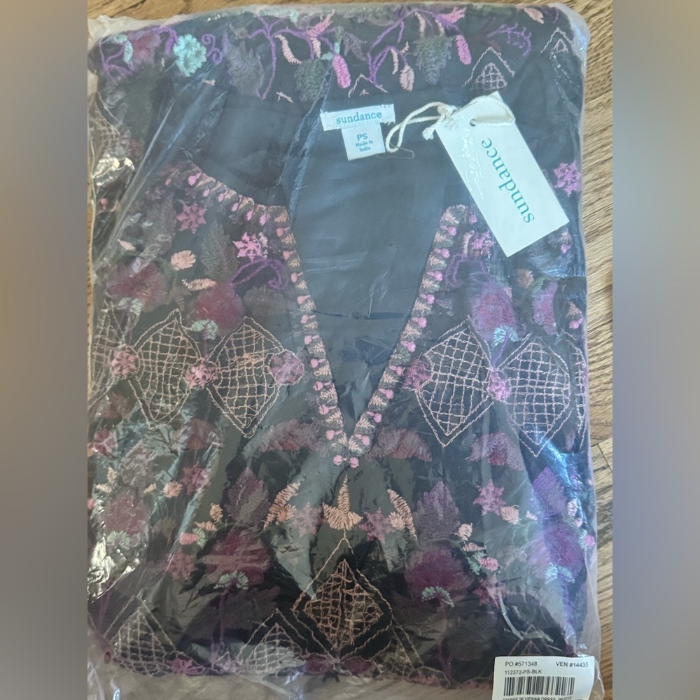 Sundance Soiree In Vienna Dress Black Sheer Embroidered Floral Maxi Boho Size PS - Picture 11 of 11